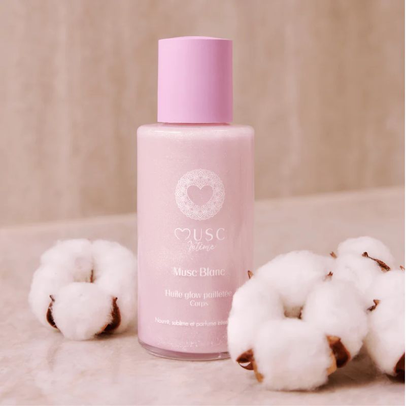 Musc Intime – Huile Sèche Glow Pailletée Corps Musc Blanc 100ml