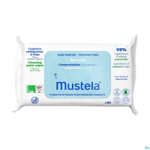 Mustela lingettes nettoyantes eau s/parfum 60