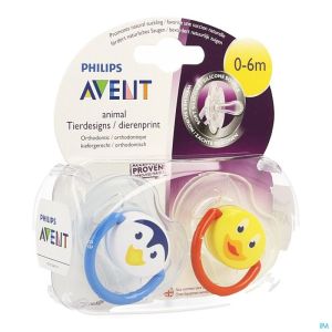 Philips Avent Sucette Animaux Silic. Double 0 6 M 2