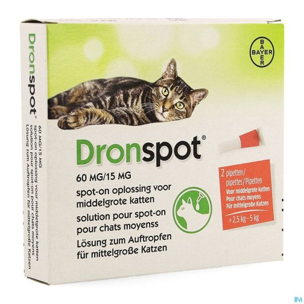 Dronspot 60mg/15mg Spot-on Chat Moyen2,5-5kg Pip2