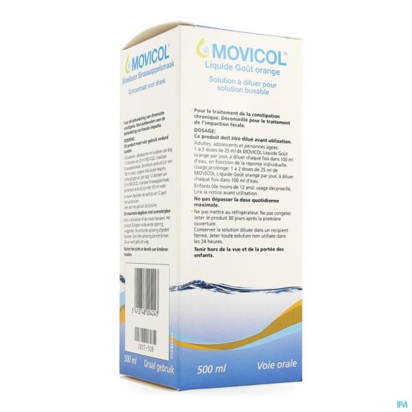 Movicol Liquide Gout Orange Sol Dil Buvable 500 Ml