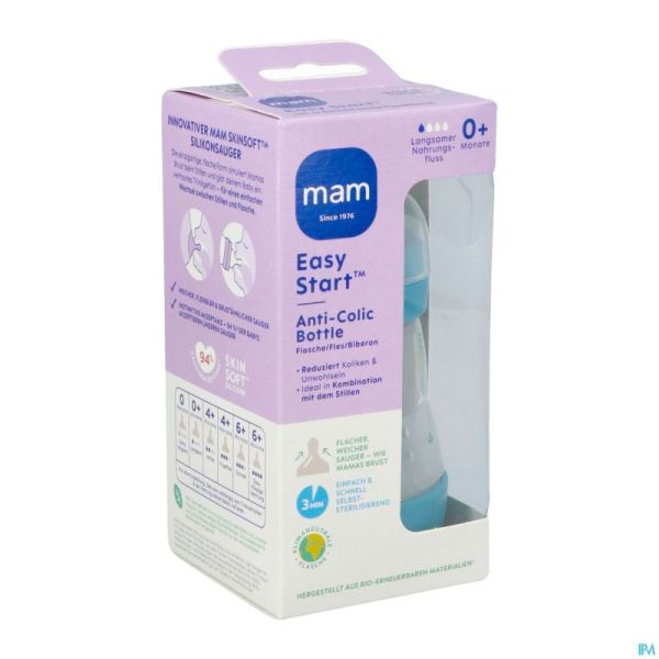 Mam biberon easy start a/colique matt bleu 160ml