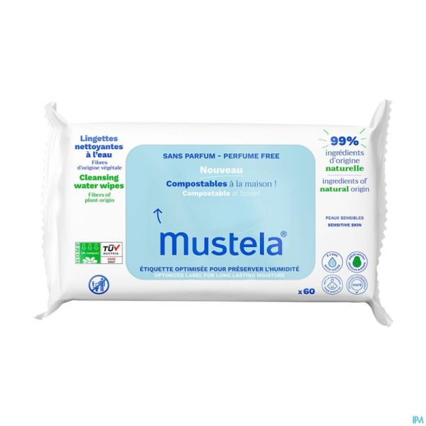 Mustela lingettes nettoyantes eau s/parfum 60