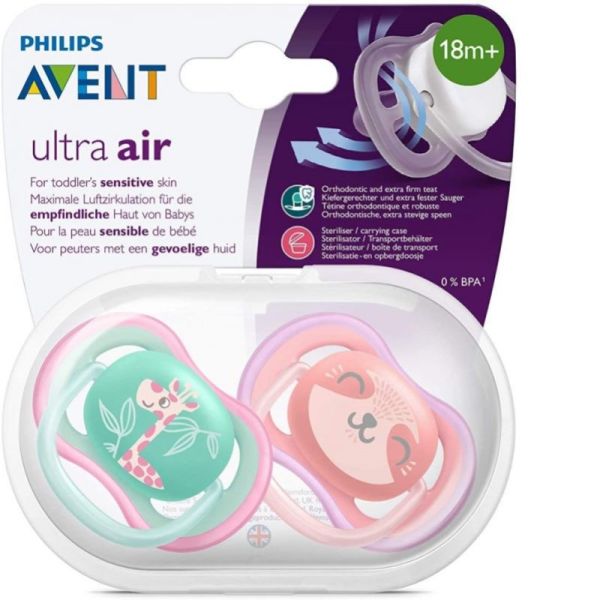 Philips avent sucette +18m air girl giraffe chat