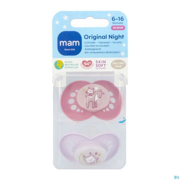 Mam original night sucette silic. 6-16m rose 2